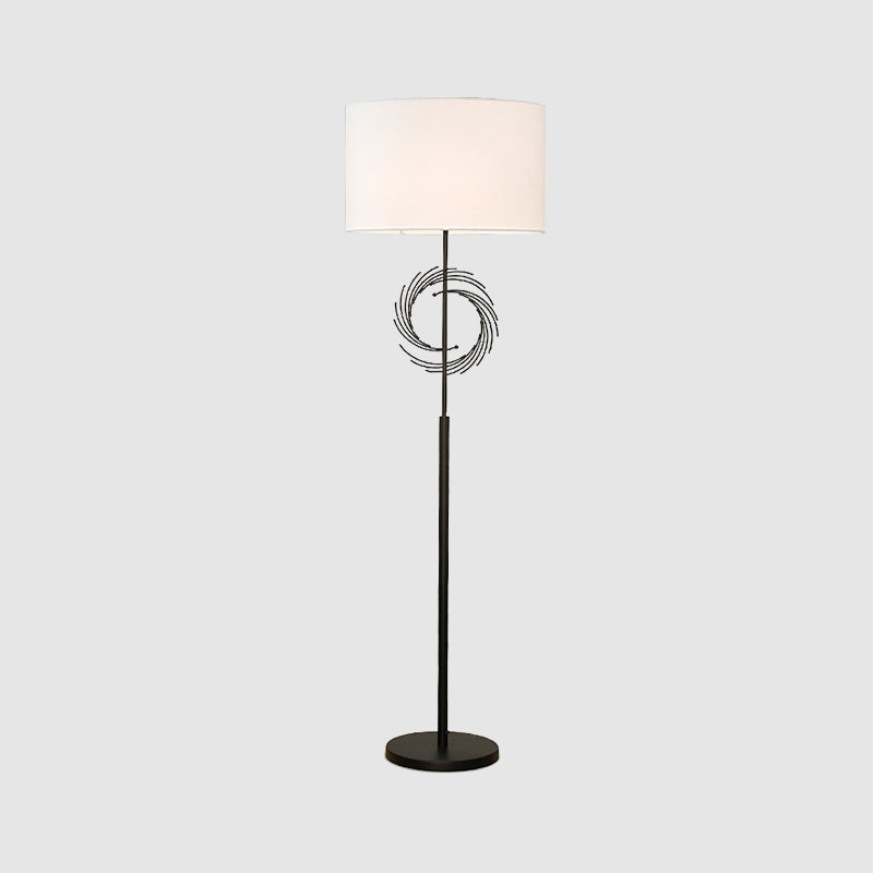 White/Black Circle Floor Light Simplicity 1 Bulb Metal Standing Lamp with Fabric Drum Shade Clearhalo 'Floor Lamps' 'Lamps' Lighting' 988589