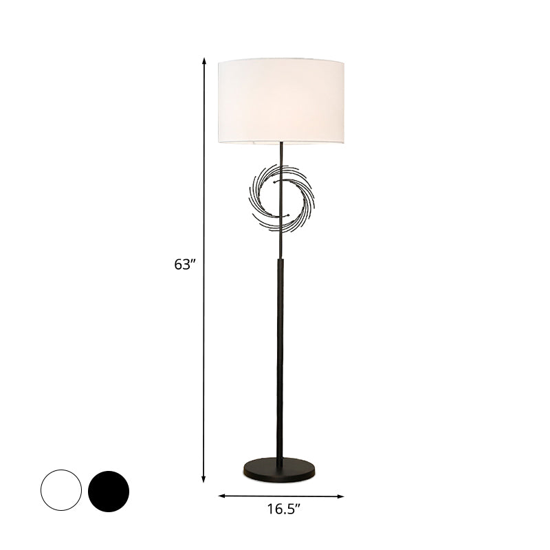 White/Black Circle Floor Light Simplicity 1 Bulb Metal Standing Lamp with Fabric Drum Shade Clearhalo 'Floor Lamps' 'Lamps' Lighting' 988590