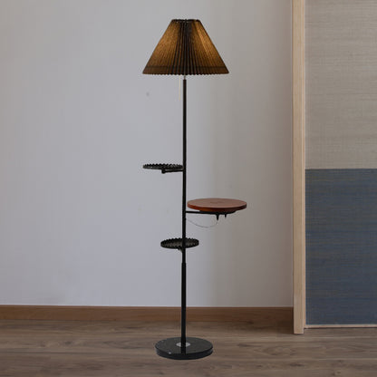 Cone Stand Up Lamp Modern Fabric 1 Bulb Study Room Floor Reading Light with Wood Shelves in Black Black Clearhalo 'Floor Lamps' 'Lamps' Lighting' 988603