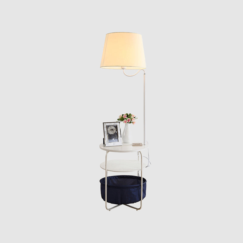 Modern Urn-Like Standing Lamp Metal 1 Bulb White Floor Reading Light with Round/Square Table for Bedside Clearhalo 'Floor Lamps' 'Lamps' Lighting' 988609