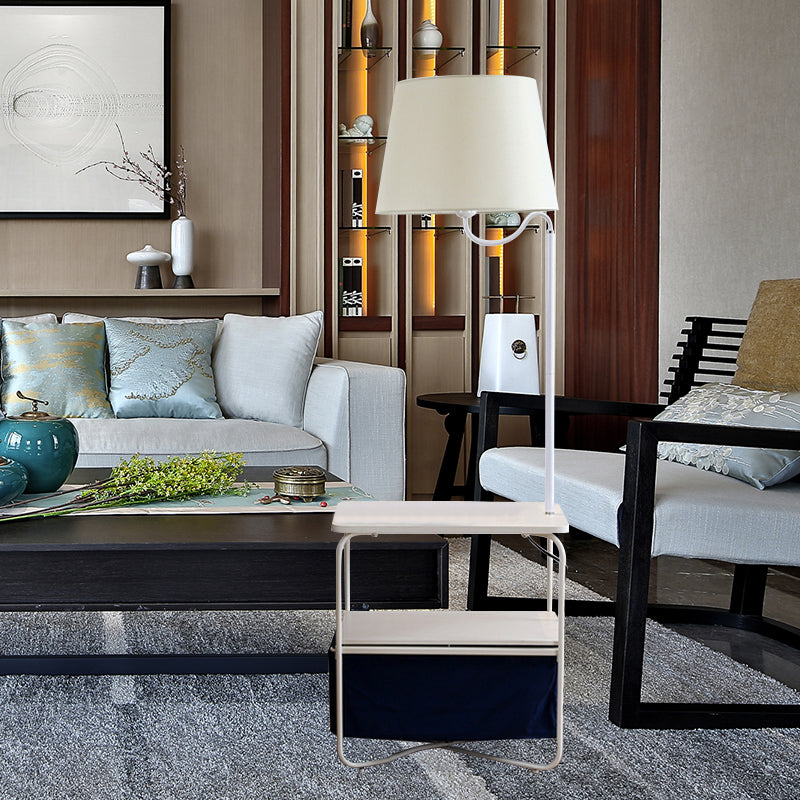 Modern Urn-Like Standing Lamp Metal 1 Bulb White Floor Reading Light with Round/Square Table for Bedside Clearhalo 'Floor Lamps' 'Lamps' Lighting' 988612