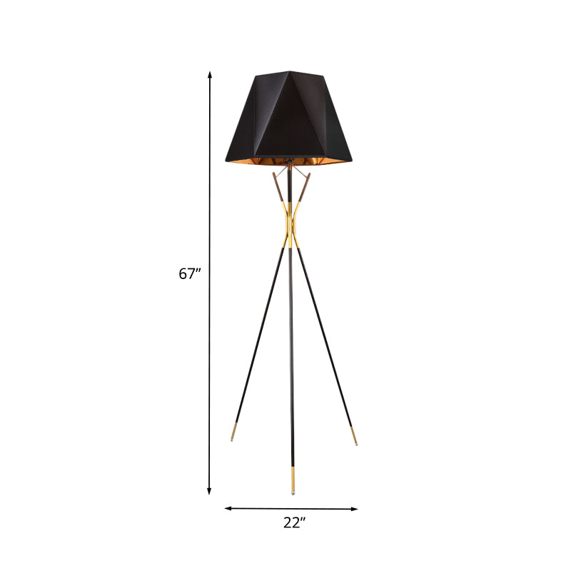 Black Geometric Tripod Floor Reading Lamp Nordic 1 Bulb Metal Standing Light for Study Room Clearhalo 'Floor Lamps' 'Lamps' Lighting' 988623