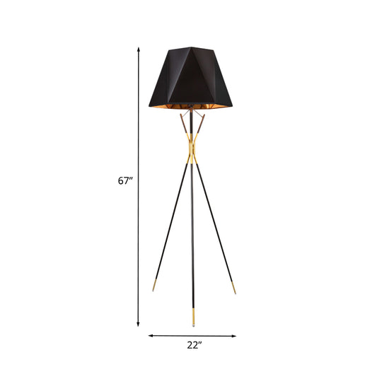 Black Geometric Tripod Floor Reading Lamp Nordic 1 Bulb Metal Standing Light for Study Room Clearhalo 'Floor Lamps' 'Lamps' Lighting' 988623