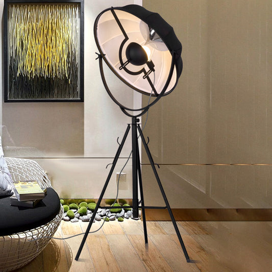 Contemporary Semi-Globe Tri-Leg Floor Light Metal 1 Bulb Photo Studio Standing Lamp in Black/White Black Clearhalo 'Floor Lamps' 'Lamps' Lighting' 988632
