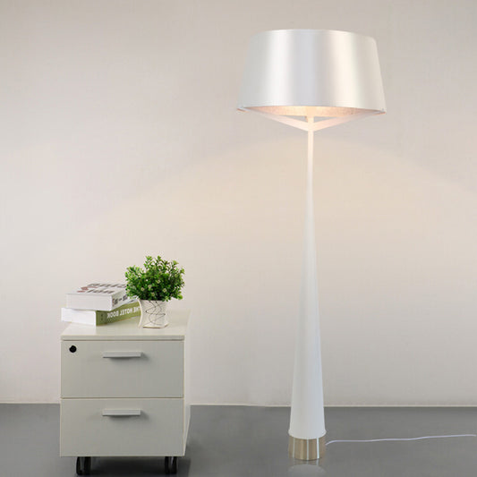 Minimalist Drum Shape Standing Lamp Metallic Single Head Bedroom Reading Floor Light in White/Black White Clearhalo 'Floor Lamps' 'Lamps' Lighting' 988644