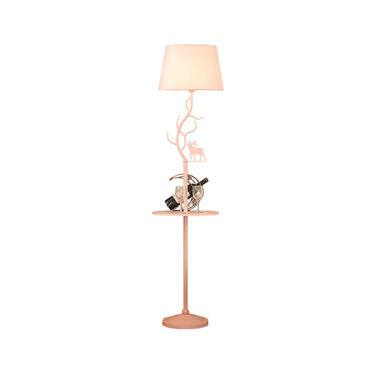Metallic Cone Deer Decoration Floor Light with Shelf Macaron 1 Bulb Pink Standing Lamp Clearhalo 'Floor Lamps' 'Lamps' Lighting' 988653