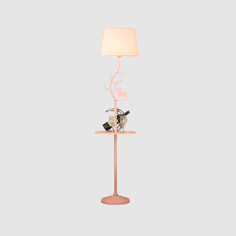 Metallic Cone Deer Decoration Floor Light with Shelf Macaron 1 Bulb Pink Standing Lamp Clearhalo 'Floor Lamps' 'Lamps' Lighting' 988654