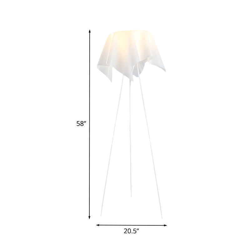 White Handkerchief Shape Floor Light Simplicity 1 Head Acrylic Tri-Leg Standing Lamp for Bedside Clearhalo 'Floor Lamps' 'Lamps' Lighting' 988663