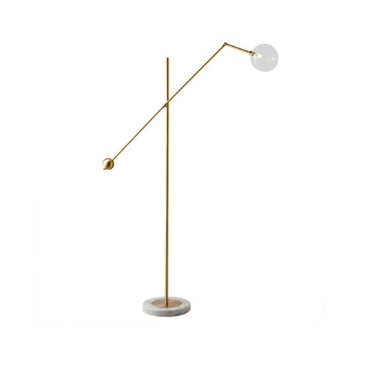 Modernist Orb-Like Task Floor Lamp Metal Single Bulb Office Standing Light with Balance Arm in Gold
