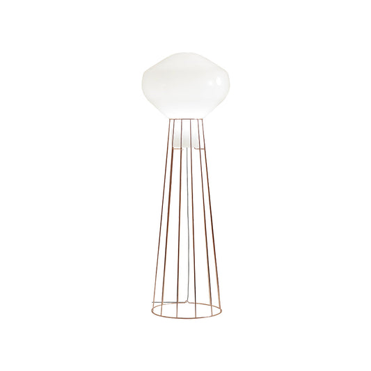 Black/Rose Gold Geometrical Floor Light with Dome Cage Simple 1 Bulb Metal Stand Up Lamp for Living Room Clearhalo 'Floor Lamps' 'Lamps' Lighting' 988673