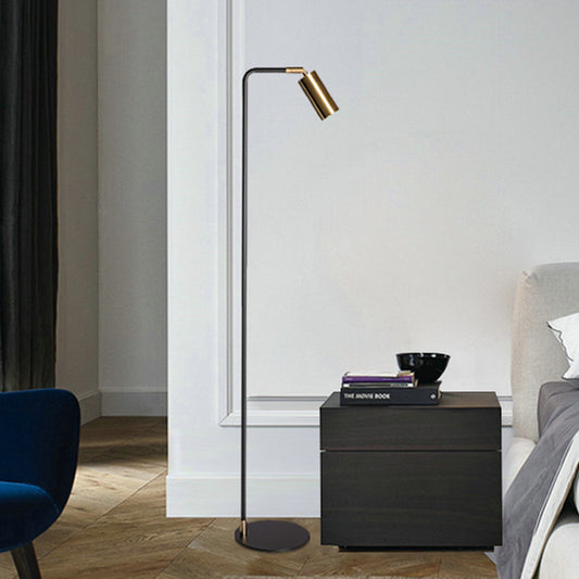 Simplicity Cylinder Standing Light Metallic 1 Head Bedside Floor Reading Lamp in Black and Gold Clearhalo 'Floor Lamps' 'Lamps' Lighting' 988689