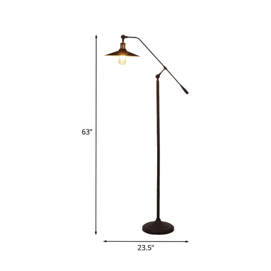 Metallic Cone Floor Light with Swing Arm Nordic Single Bulb Black Finish Stand Up Lamp Clearhalo 'Floor Lamps' 'Lamps' Lighting' 988695