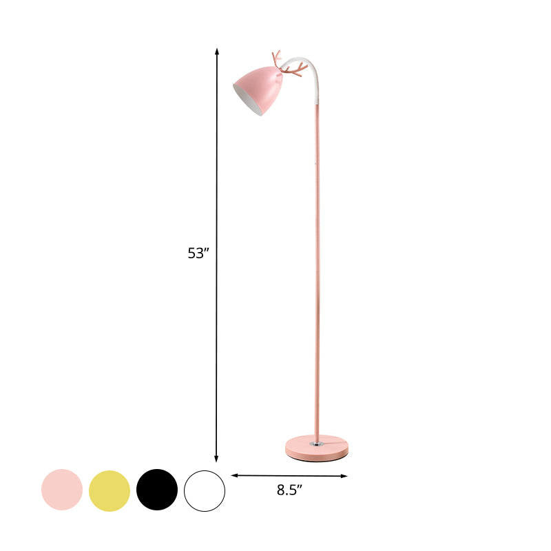 Macaroon Arc Trumpet Shade Floor Light Metallic Single Bulb Living Room Standing Lamp with Antler Design in Black/White/Pink Clearhalo 'Floor Lamps' 'Lamps' Lighting' 988699