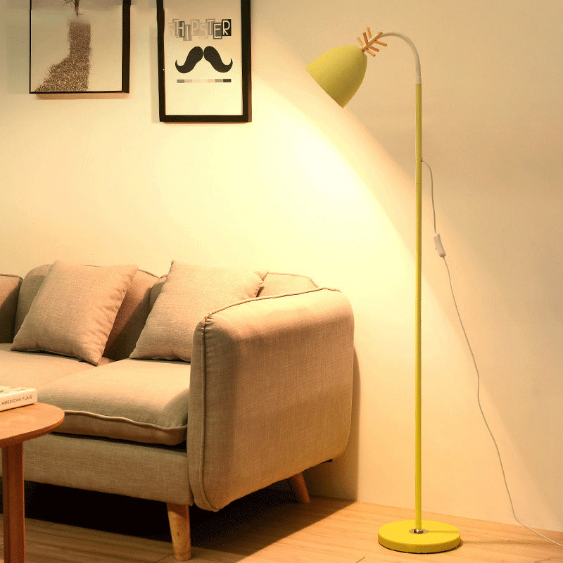 Macaroon Arc Trumpet Shade Floor Light Metallic Single Bulb Living Room Standing Lamp with Antler Design in Black/White/Pink Clearhalo 'Floor Lamps' 'Lamps' Lighting' 988701