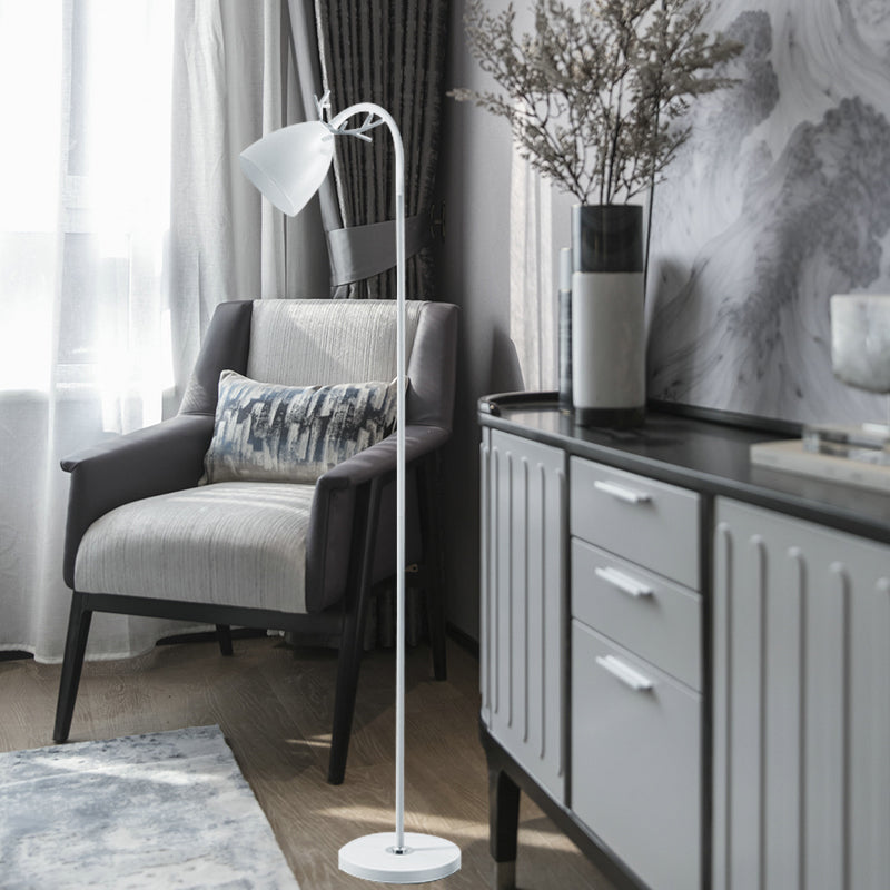 Macaroon Arc Trumpet Shade Floor Light Metallic Single Bulb Living Room Standing Lamp with Antler Design in Black/White/Pink Clearhalo 'Floor Lamps' 'Lamps' Lighting' 988709