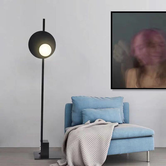 Metal Round Floor Lamp with Rectangle Base Minimalist LED Black Standing Light for Bedroom Black Clearhalo 'Floor Lamps' 'Lamps' Lighting' 988716