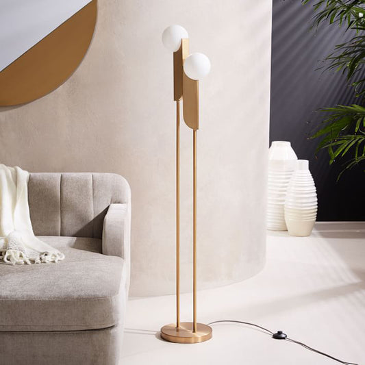 Nordic Orb-Rectangle Standing Lighting Glass LED Bedside Reading Floor Lamp in Gold Clearhalo 'Floor Lamps' 'Lamps' Lighting' 988733