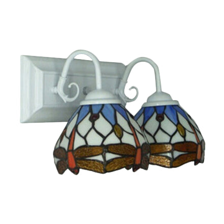 Tiffany Brown Wall Sconce with Dragonfly Pattern 2 Bulbs Stained Glass Wall Light for Dining Room Clearhalo 'Industrial' 'Middle century wall lights' 'Tiffany wall lights' 'Tiffany' 'Wall Lamps & Sconces' 'Wall Lights' Lighting' 98876