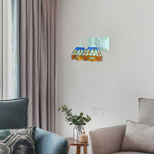Tiffany Brown Wall Sconce with Dragonfly Pattern 2 Bulbs Stained Glass Wall Light for Dining Room Brown Clearhalo 'Industrial' 'Middle century wall lights' 'Tiffany wall lights' 'Tiffany' 'Wall Lamps & Sconces' 'Wall Lights' Lighting' 98877
