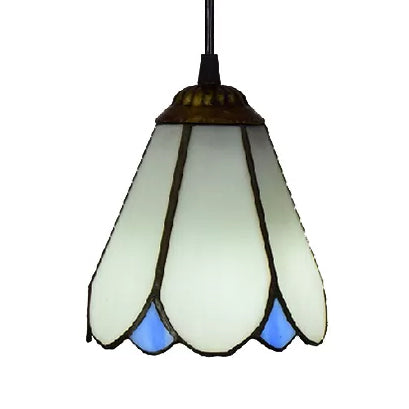 Tiffany Blossom Down Mini Pendant 1 Light Blue/White Glass Ceiling Suspension Lamp for Living Room Clearhalo 'Ceiling Lights' 'Industrial' 'Middle Century Pendants' 'Pendant Lights' 'Pendants' 'Tiffany close to ceiling' 'Tiffany Pendants' 'Tiffany' Lighting' 9891