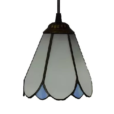 Tiffany Blossom Down Mini Pendant 1 Light Blue/White Glass Ceiling Suspension Lamp for Living Room Clearhalo 'Ceiling Lights' 'Industrial' 'Middle Century Pendants' 'Pendant Lights' 'Pendants' 'Tiffany close to ceiling' 'Tiffany Pendants' 'Tiffany' Lighting' 9892