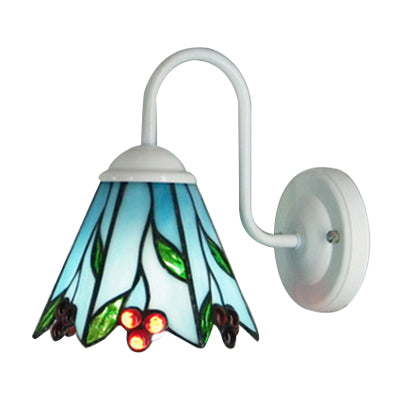 Blue Glass Lily Wall Light Fixture Tiffany 1 Head White Sconce Lighting for Living Room Clearhalo 'Industrial' 'Middle century wall lights' 'Tiffany wall lights' 'Tiffany' 'Wall Lamps & Sconces' 'Wall Lights' Lighting' 98935
