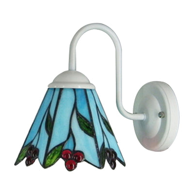 Blue Glass Lily Wall Light Fixture Tiffany 1 Head White Sconce Lighting for Living Room Clearhalo 'Industrial' 'Middle century wall lights' 'Tiffany wall lights' 'Tiffany' 'Wall Lamps & Sconces' 'Wall Lights' Lighting' 98936