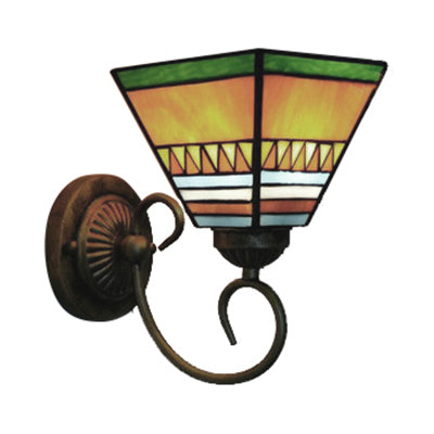 Tiffany Rustic Craftsman Wall Light 1 Head Stained Glass Wall Lamp in Orange for Hotel Clearhalo 'Industrial' 'Middle century wall lights' 'Tiffany wall lights' 'Tiffany' 'Wall Lamps & Sconces' 'Wall Lights' Lighting' 98954