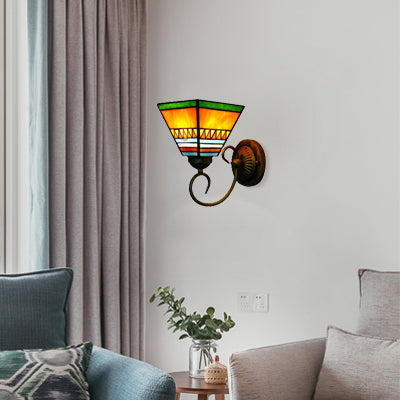 Tiffany Rustic Craftsman Wall Light 1 Head Stained Glass Wall Lamp in Orange for Hotel Orange Clearhalo 'Industrial' 'Middle century wall lights' 'Tiffany wall lights' 'Tiffany' 'Wall Lamps & Sconces' 'Wall Lights' Lighting' 98955