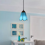 Tiffany Blossom Down Mini Pendant 1 Light Blue/White Glass Ceiling Suspension Lamp for Living Room Blue Clearhalo 'Ceiling Lights' 'Industrial' 'Middle Century Pendants' 'Pendant Lights' 'Pendants' 'Tiffany close to ceiling' 'Tiffany Pendants' 'Tiffany' Lighting' 9896