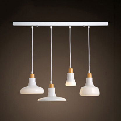 Wood 4-Light Multiple Hanging Light Modern White Glass Geometric Shade Cluster Pendant with Linear Canopy Clearhalo 'Ceiling Lights' 'Glass shade' 'Glass' 'Industrial Pendants' 'Industrial' 'Middle Century Pendants' 'Pendant Lights' 'Pendants' 'Tiffany' Lighting' 98978