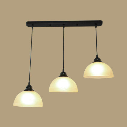 3-Bulb Multi Pendant Light Fixture Vintage Dome White Glass Hanging Lamp in Black with Linear Canopy White Clearhalo 'Ceiling Lights' 'Glass shade' 'Glass' 'Industrial Pendants' 'Industrial' 'Middle Century Pendants' 'Pendant Lights' 'Pendants' 'Tiffany' Lighting' 98980