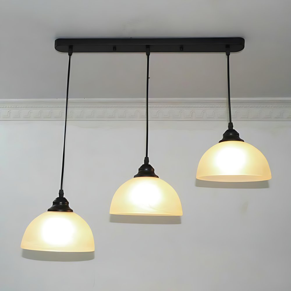 3-Bulb Multi Pendant Light Fixture Vintage Dome White Glass Hanging ...