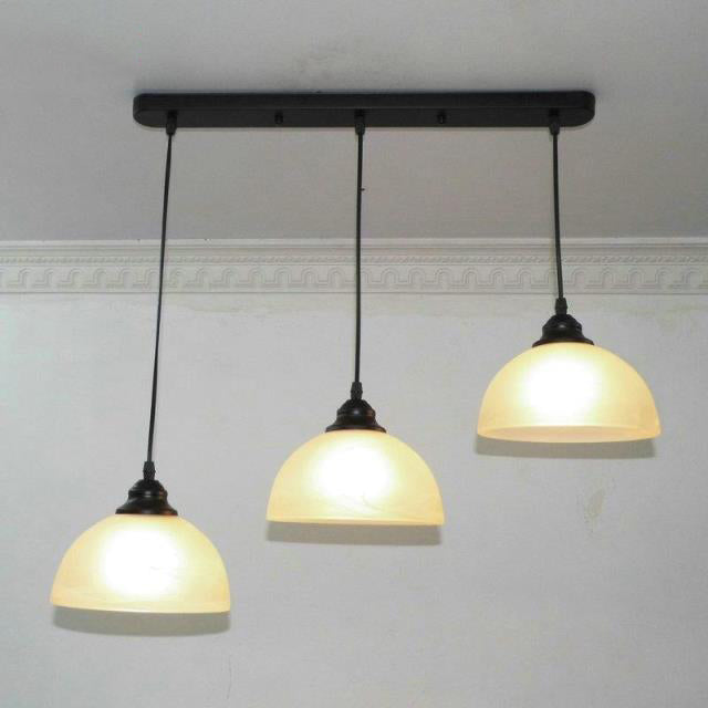 3-Bulb Multi Pendant Light Fixture Vintage Dome White Glass Hanging Lamp in Black with Linear Canopy Clearhalo 'Ceiling Lights' 'Glass shade' 'Glass' 'Industrial Pendants' 'Industrial' 'Middle Century Pendants' 'Pendant Lights' 'Pendants' 'Tiffany' Lighting' 98982