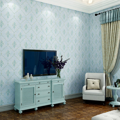 20.5"W x 33'L Scandinavian Simple Damasque Non-Pasted Wallpaper in Natural Color Sky Blue Clearhalo 'Vintage wall decor' 'Vintage' 'Wallpaper' Wall Decor' 990299