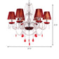 Red 6 Bulbs Chandelier Modernist Candlestick Crystal Pendant Light Fixture with Conical Shade Clearhalo 'Ceiling Lights' 'Chandeliers' 'Modern Chandeliers' 'Modern' Lighting' 990339