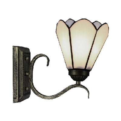 Cone Bookstore Wall Sconce Art Glass 1 Head Tiffany Simple Style Sconce Light in White Finish Clearhalo 'Industrial' 'Middle century wall lights' 'Tiffany wall lights' 'Tiffany' 'Wall Lamps & Sconces' 'Wall Lights' Lighting' 99034