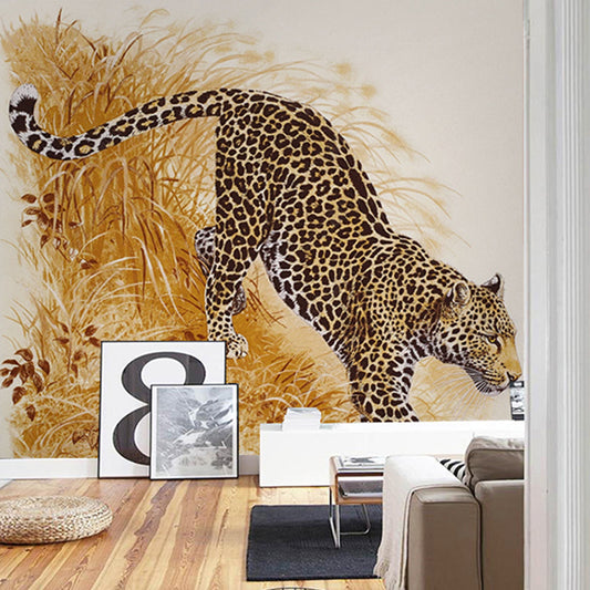 Full Illustration Modern Wall Mural for Home Decoration with Yellow and Black Leopard Design Clearhalo 'Wall Decor' 'Wall Mural' 990371