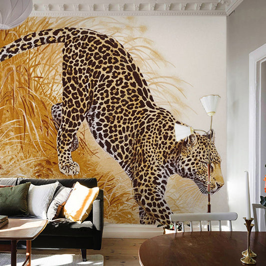 Full Illustration Modern Wall Mural for Home Decoration with Yellow and Black Leopard Design Clearhalo 'Wall Decor' 'Wall Mural' 990372