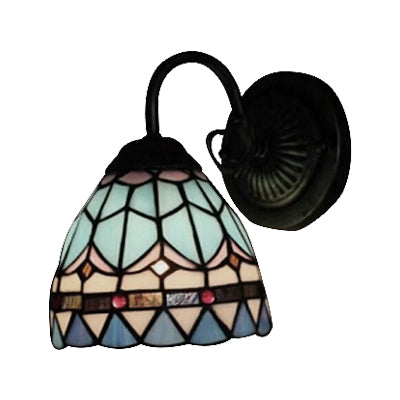 Stained Glass Domed Wall Light 1 Light Mediterranean Style Wall Lamp in Blue for Stair Clearhalo 'Industrial' 'Middle century wall lights' 'Tiffany wall lights' 'Tiffany' 'Wall Lamps & Sconces' 'Wall Lights' Lighting' 99042