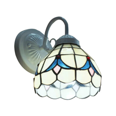 White Glass Dome Sconce Lighting Tiffany 1 Head Wall Mount Light for Living Room Clearhalo 'Industrial' 'Middle century wall lights' 'Tiffany wall lights' 'Tiffany' 'Wall Lamps & Sconces' 'Wall Lights' Lighting' 99057