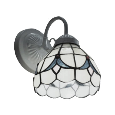 White Glass Dome Sconce Lighting Tiffany 1 Head Wall Mount Light for Living Room Clearhalo 'Industrial' 'Middle century wall lights' 'Tiffany wall lights' 'Tiffany' 'Wall Lamps & Sconces' 'Wall Lights' Lighting' 99058
