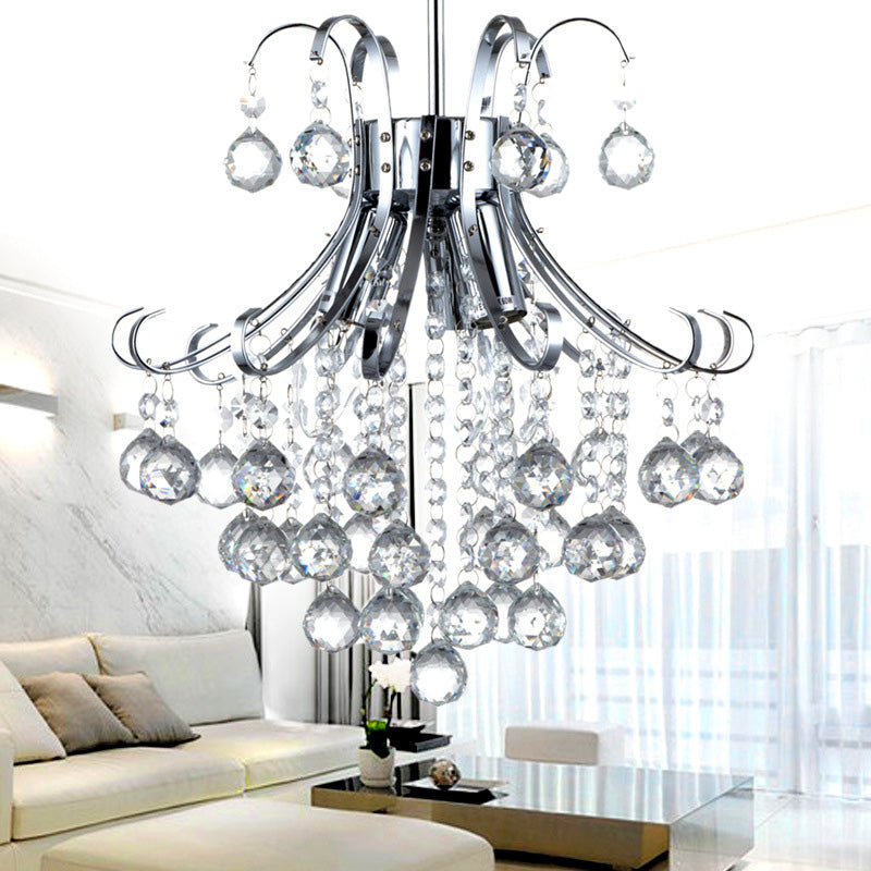 Curvy Arm Chandelier Light Modern Crystal 3 Lights Chrome Ceiling Light for Dining Room Clearhalo 'Ceiling Lights' 'Chandeliers' 'Close To Ceiling Lights' 'Glass shade' 'Glass' 'Modern Chandeliers' 'Modern' Lighting' 990733