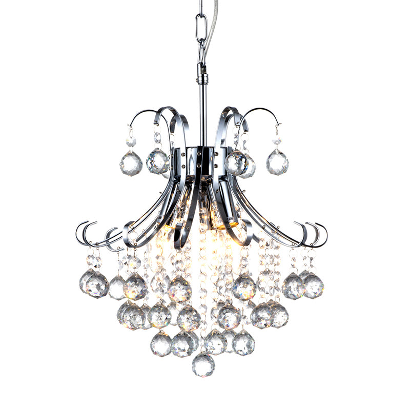 Curvy Arm Chandelier Light Modern Crystal 3 Lights Chrome Ceiling Light for Dining Room Clearhalo 'Ceiling Lights' 'Chandeliers' 'Close To Ceiling Lights' 'Glass shade' 'Glass' 'Modern Chandeliers' 'Modern' Lighting' 990735
