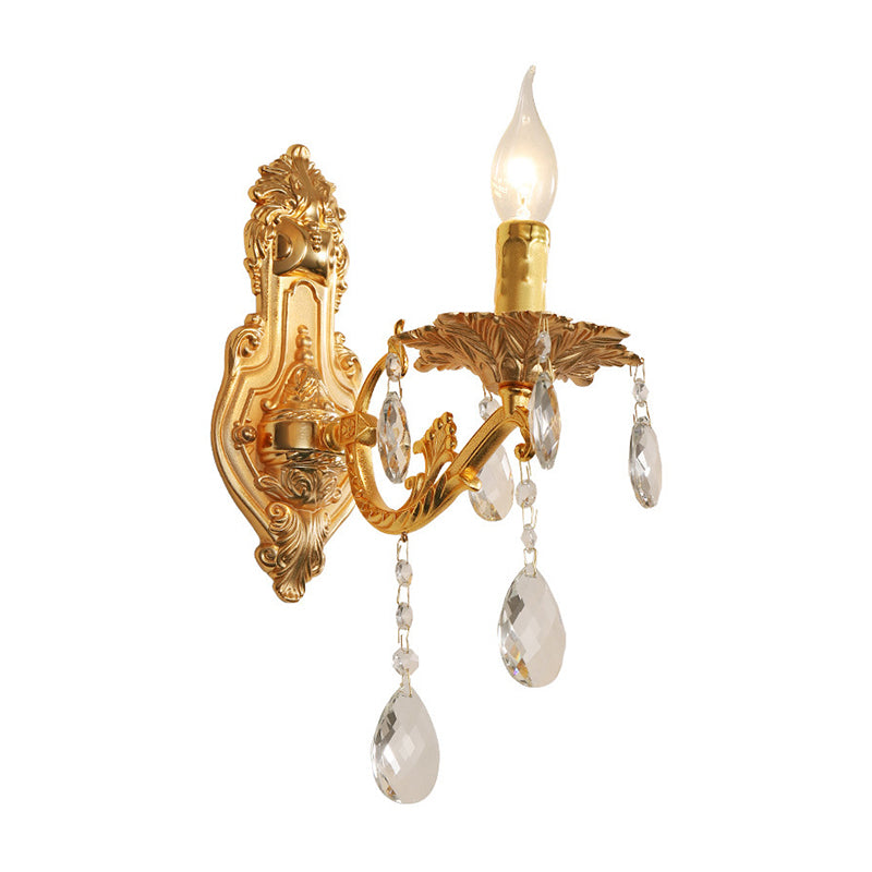 Gold Candelabra Wall Light Sconce Modernism 1/2 Lights Metal Sconce Light with Crystal Drop Clearhalo 'Modern wall lights' 'Modern' 'Wall Lamps & Sconces' 'Wall Lights' Lighting' 990750