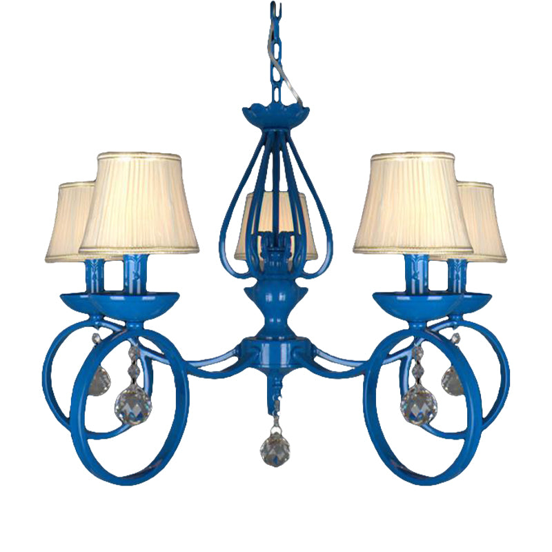 Fabric Blue Pendant Lamp Cone 5/6/8 Lights Classic Chandelier Light Fixture for Living Room with Crystal Draping Clearhalo 'Ceiling Lights' 'Chandeliers' Lighting' options 990793