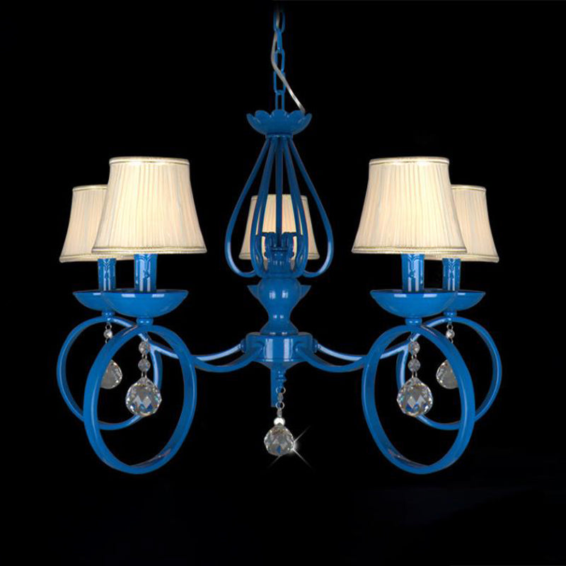 Fabric Blue Pendant Lamp Cone 5/6/8 Lights Classic Chandelier Light Fixture for Living Room with Crystal Draping Clearhalo 'Ceiling Lights' 'Chandeliers' Lighting' options 990794