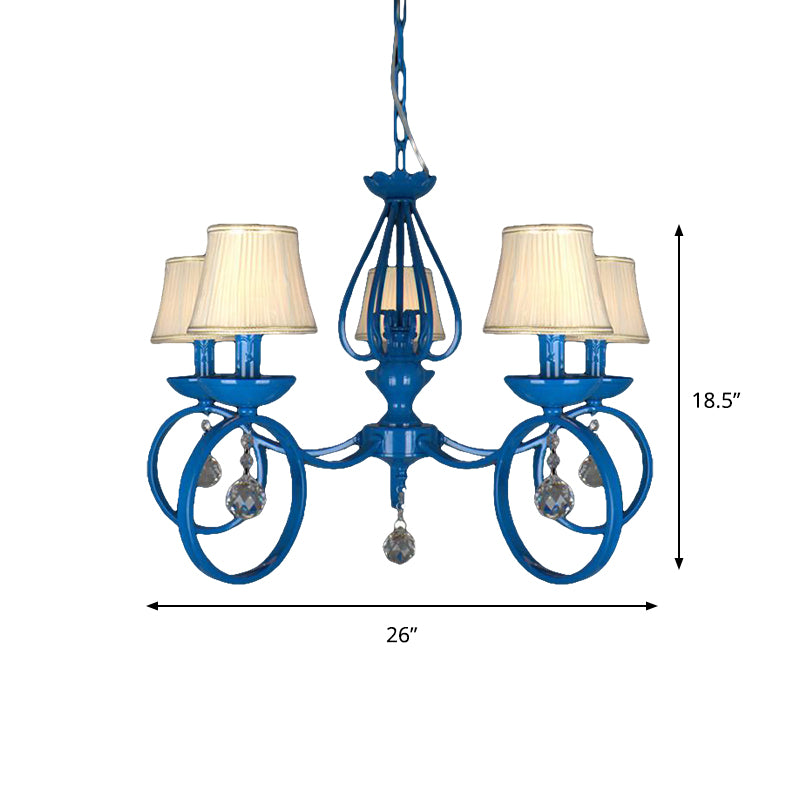 Fabric Blue Pendant Lamp Cone 5/6/8 Lights Classic Chandelier Light Fixture for Living Room with Crystal Draping Clearhalo 'Ceiling Lights' 'Chandeliers' Lighting' options 990795