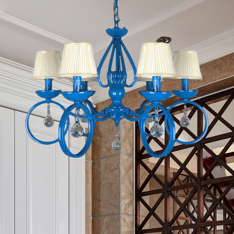 Fabric Blue Pendant Lamp Cone 5/6/8 Lights Classic Chandelier Light Fixture for Living Room with Crystal Draping Clearhalo 'Ceiling Lights' 'Chandeliers' Lighting' options 990797