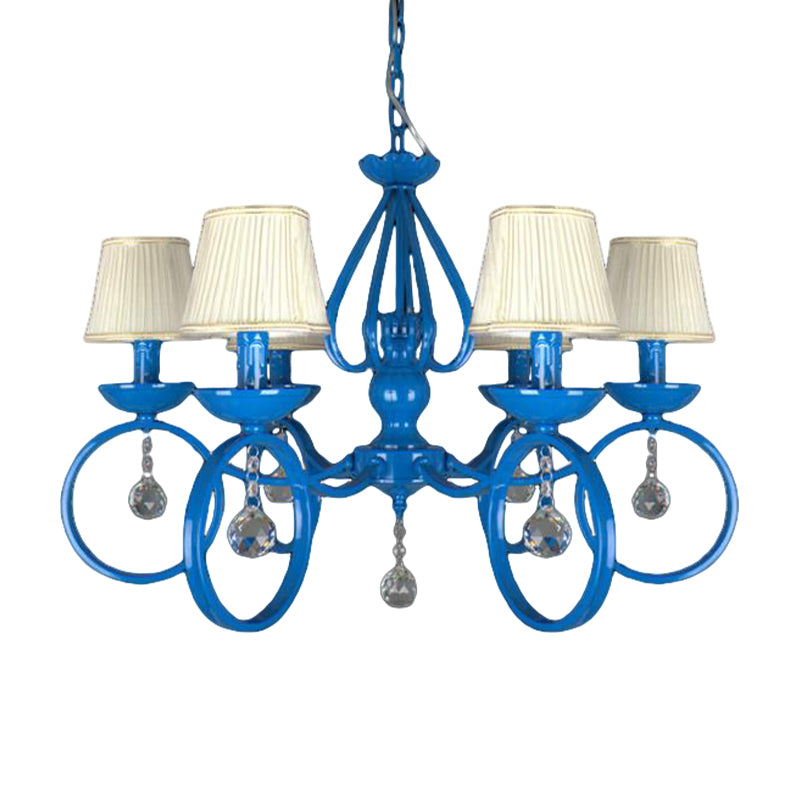 Fabric Blue Pendant Lamp Cone 5/6/8 Lights Classic Chandelier Light Fixture for Living Room with Crystal Draping Clearhalo 'Ceiling Lights' 'Chandeliers' Lighting' options 990798